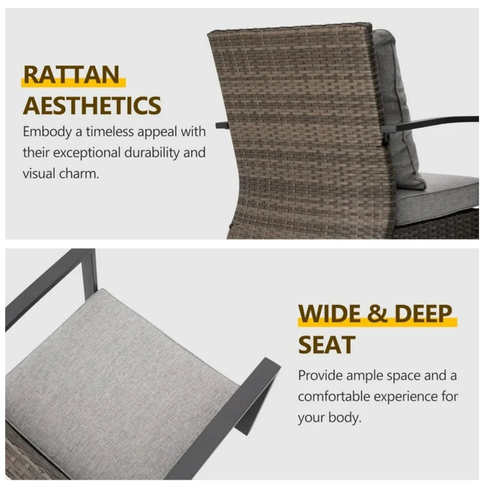 3 Piece Gray Rattan Patio Swivel Rocker Set by HouseOfZazla with Cushions for Porch on Tampa Home & Garden Store