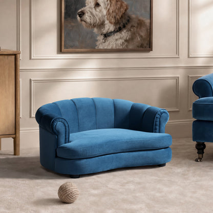 Halle 35.5in Rolled Arm Channel-Tufted Dog Sofa Bed Medium satin blue, HouseOfZazla on Tampa Home & Garden Store