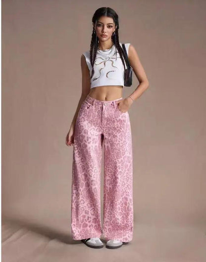 Female Loose Fit Wide Leg Jeans in pink leopard print by FLIPSTYLEZLLC on Tampa Home & Garden Store