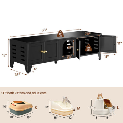 58in Metal Cat Litter Box Enclosure by HouseOfZazla, black metal cabinet with doors on Tampa Home & Garden Store