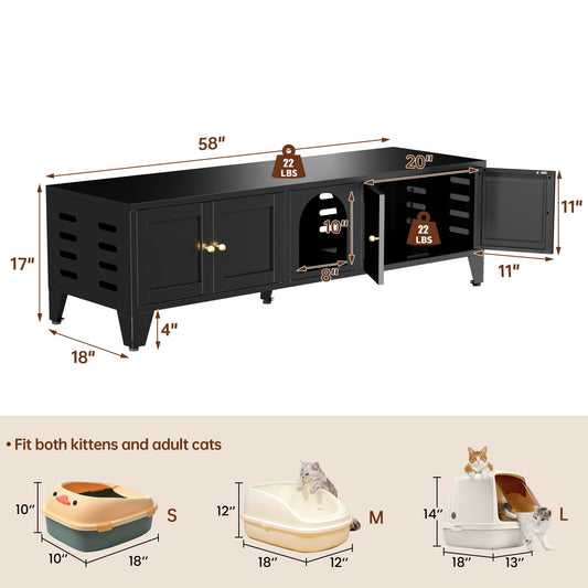 58in Metal Cat Litter Box Enclosure by HouseOfZazla, black metal cabinet with doors on Tampa Home & Garden Store