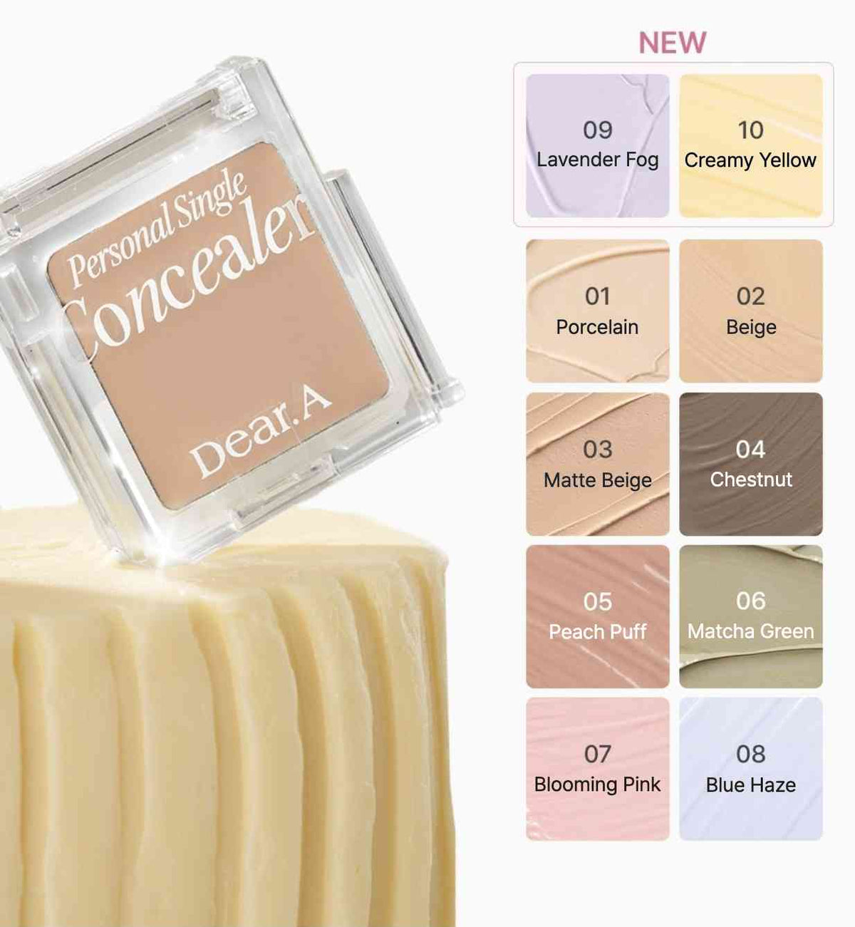 Dear.A Personal Single Concealer 1.8g by Seoulia in clear compact, 10-color shade range on Tampa Home & Garden Store