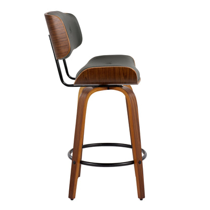 Mid-Century Modern counter stool with swivel and footrest dark gray cushion wood frame on Tampa Home & Garden Store