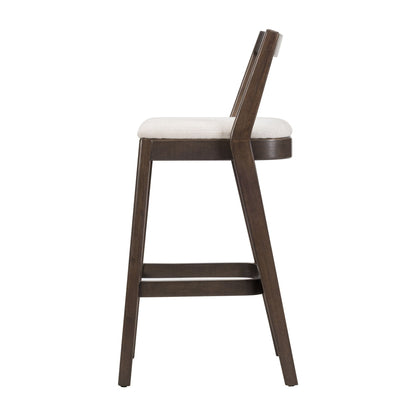 Jasper indoor barstool with dark brown rubberwood frame and beige upholstered seat on Tampa Home & Garden Store