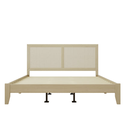 Solid wood king platform bed with woven rattan headboard panels by HouseOfZazla on Tampa Home & Garden Store