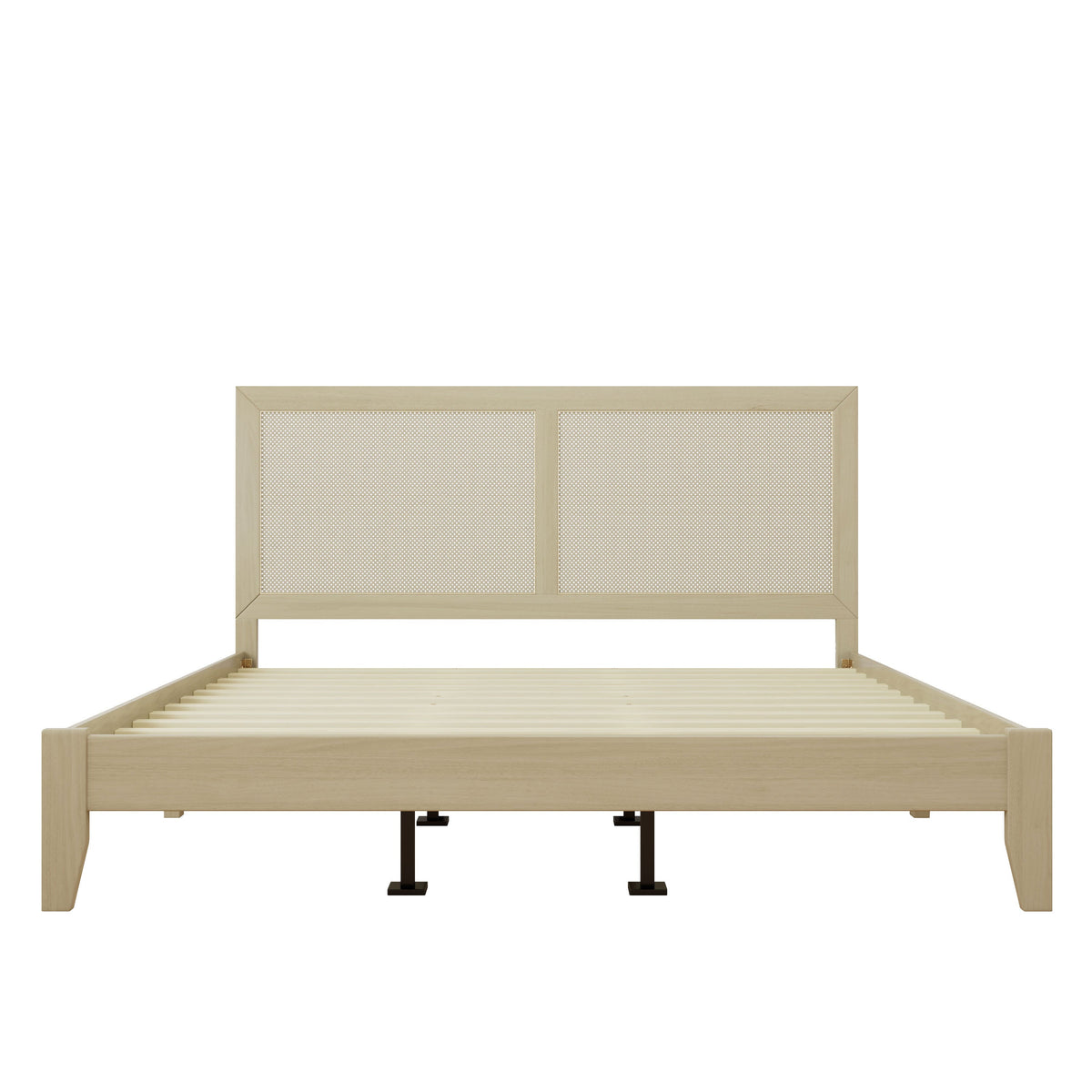 California King solid wood platform bed with rattan headboard in natural finish by HouseOfZazla on Tampa Home & Garden Store