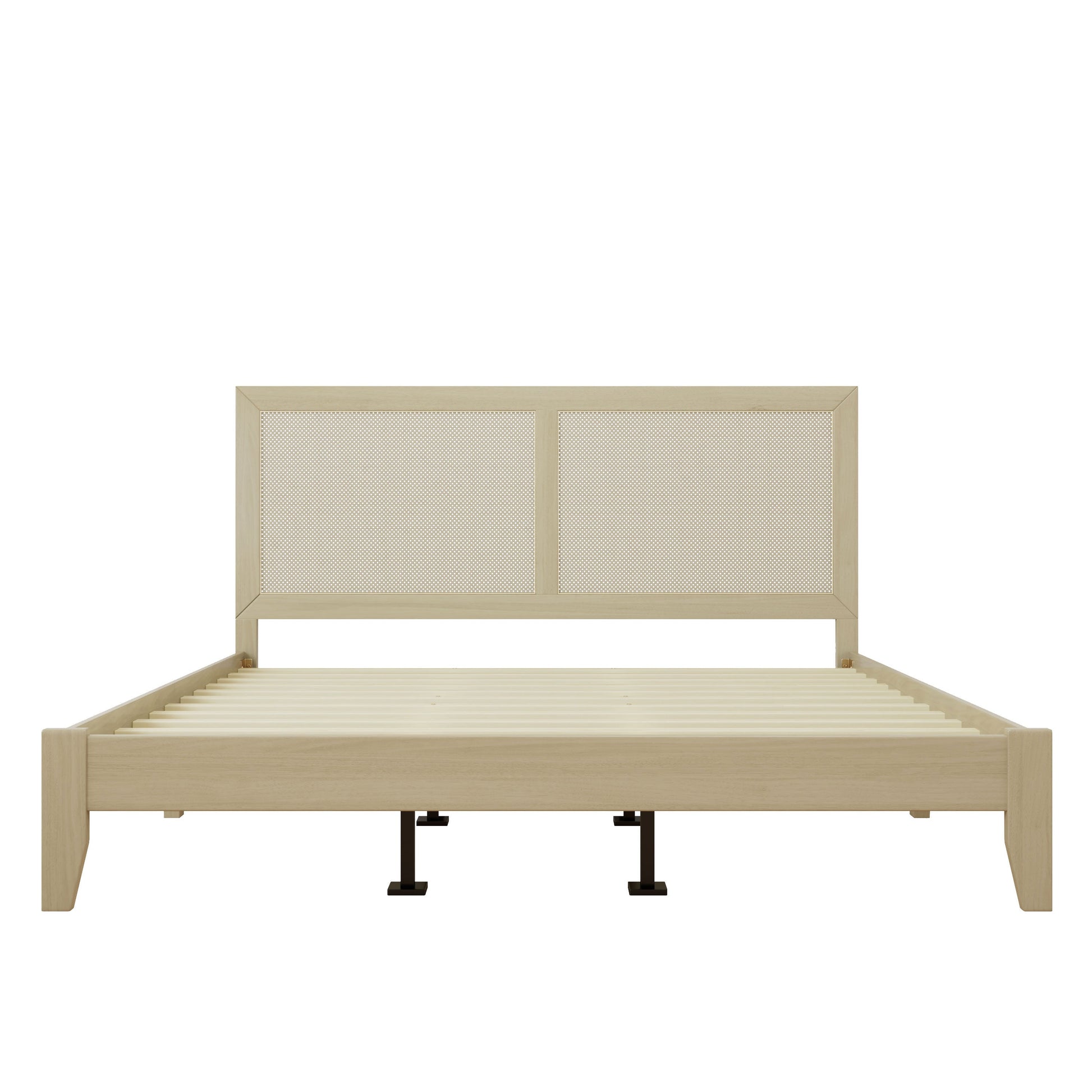 California King solid wood platform bed with rattan headboard in natural finish by HouseOfZazla on Tampa Home & Garden Store