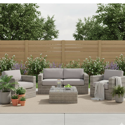 3pc wicker outdoor seating with cushions and glass coffee table in gray by HouseOfZazla on Tampa Home & Garden Store