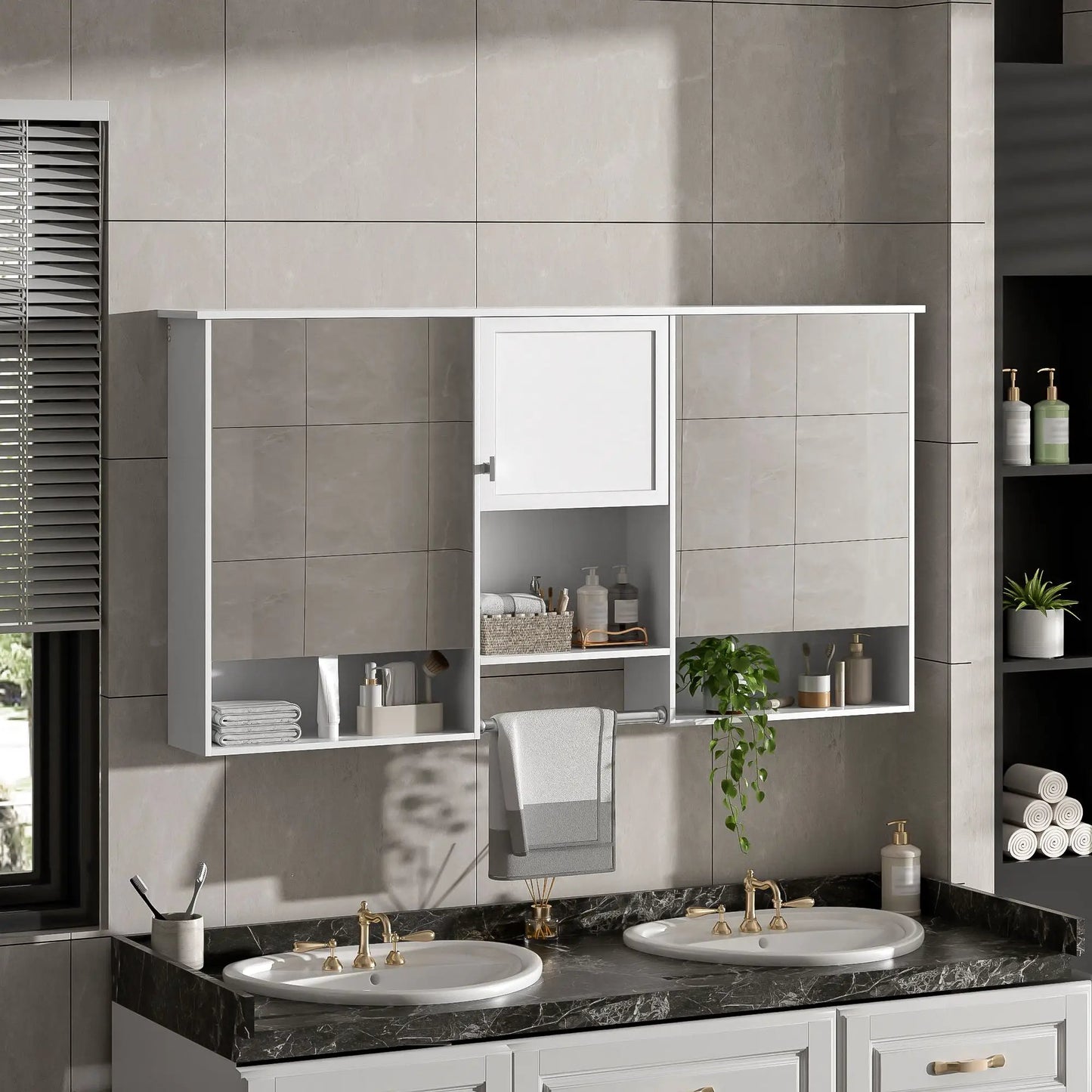 Wall-Mounted 3-in-1 Mirror Cabinet with Shelf