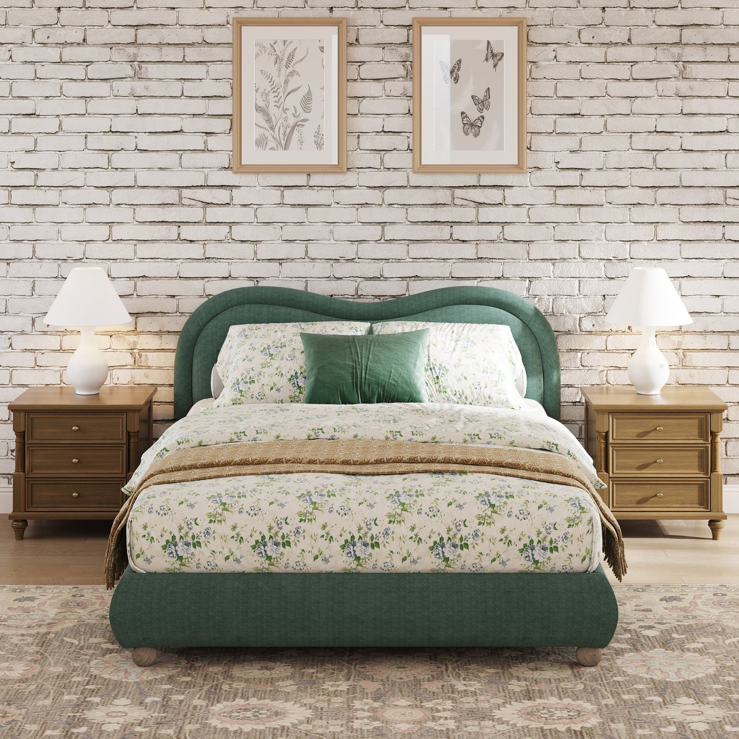 Queen Platform Bed and Soft Curved Headboard