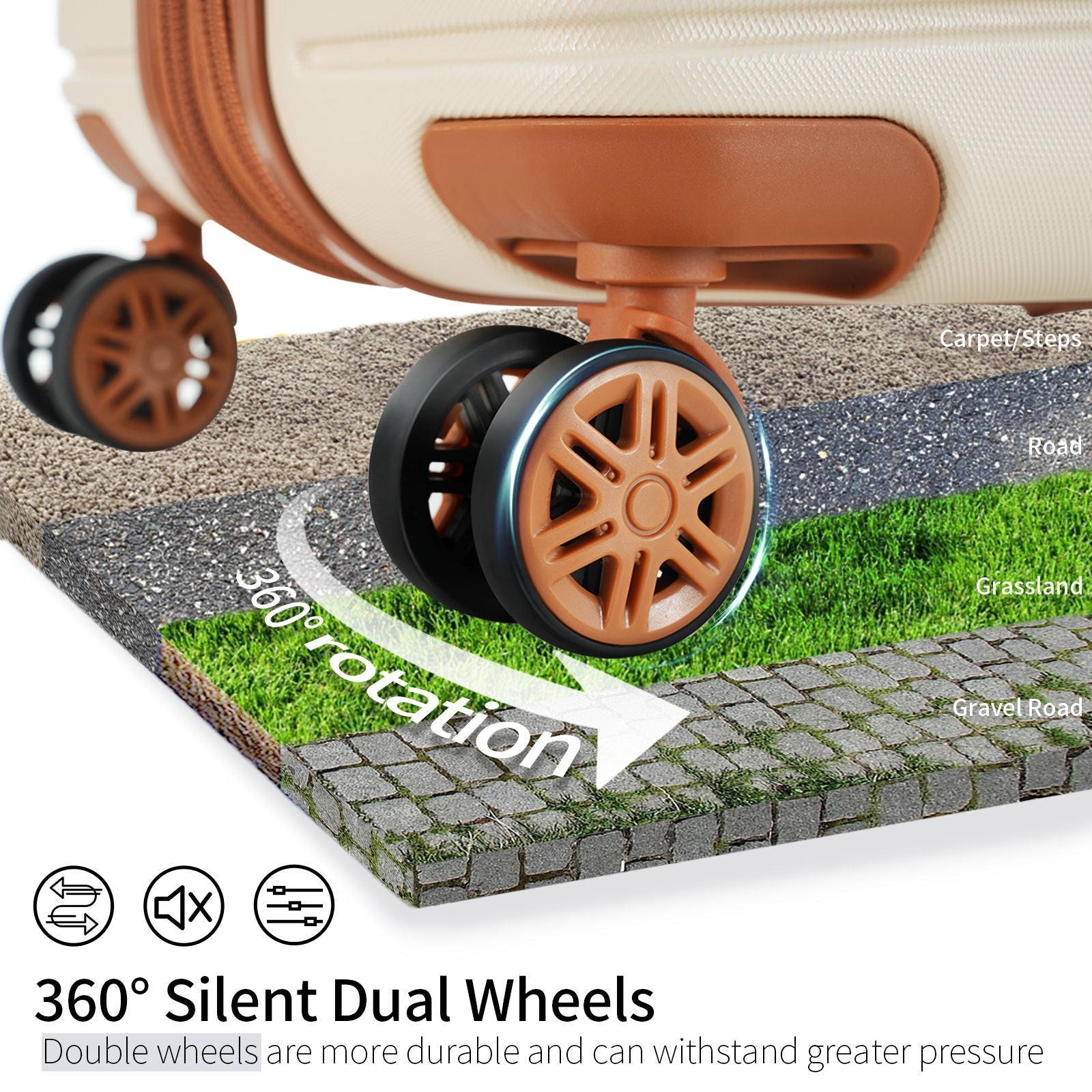 4pc Luggage Set by HouseOfZazla, tan hard shell, expandable, 360° dual wheels, packing cubes on Tampa Home & Garden Store