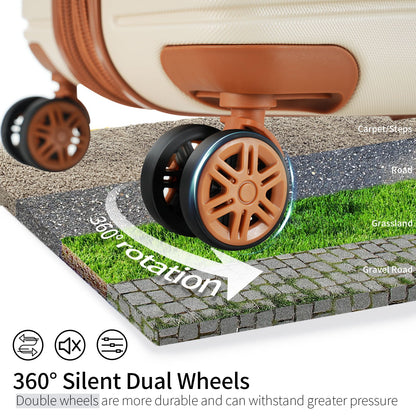 4pc Luggage Set by HouseOfZazla, tan hard shell, expandable, 360° dual wheels, packing cubes on Tampa Home & Garden Store