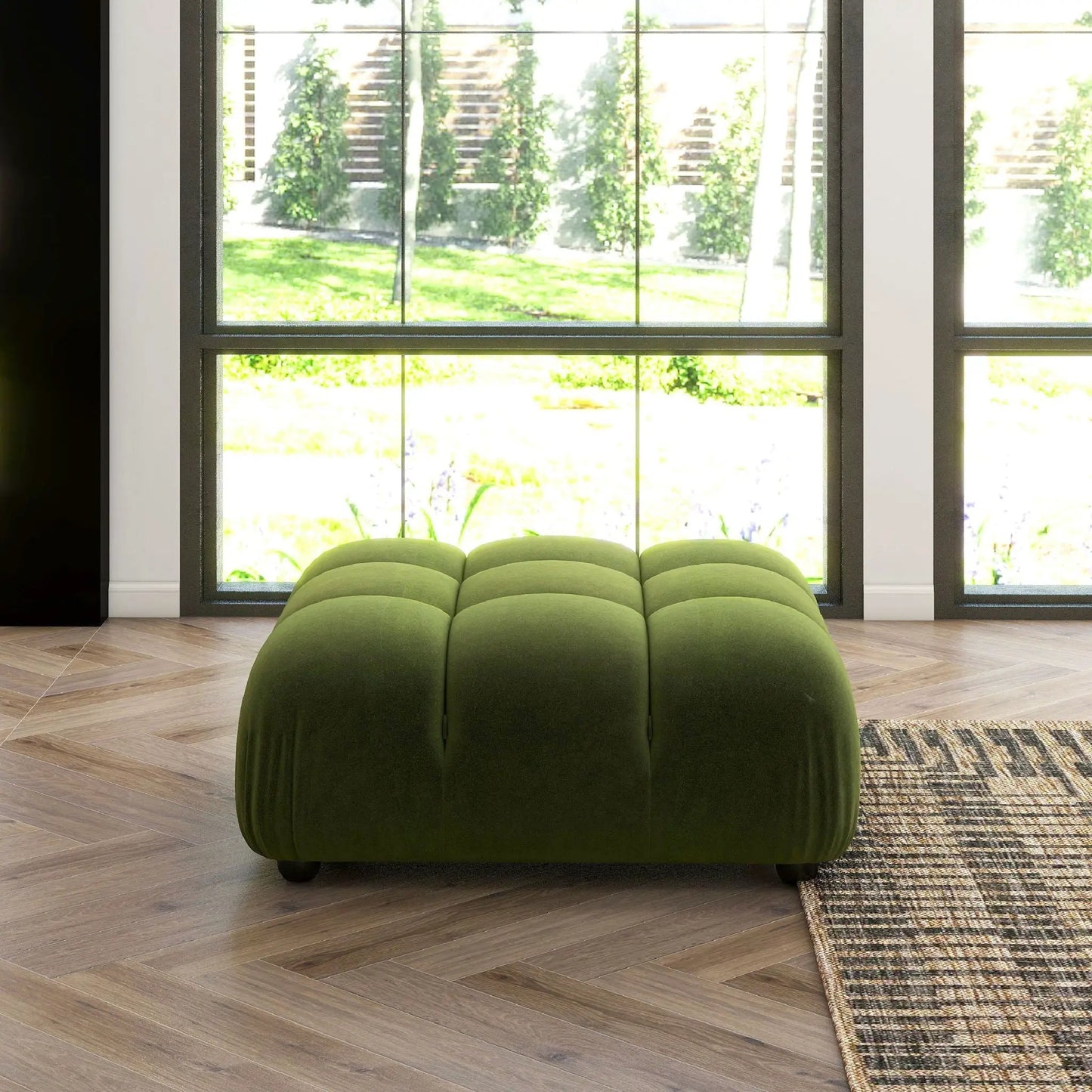 Marcel Bubble Modular Modern Cocktail Ottoman in green velvet, tufted on Tampa Home & Garden Store