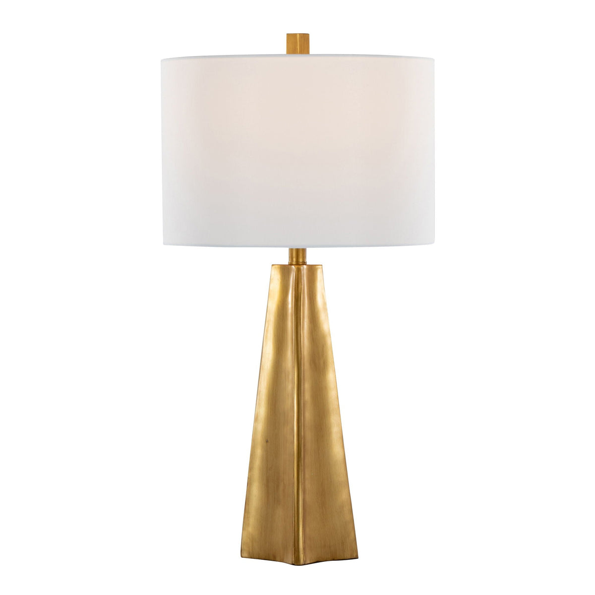Pompeii contemporary table lamp with white fabric shade and gold base on Tampa Home & Garden Store