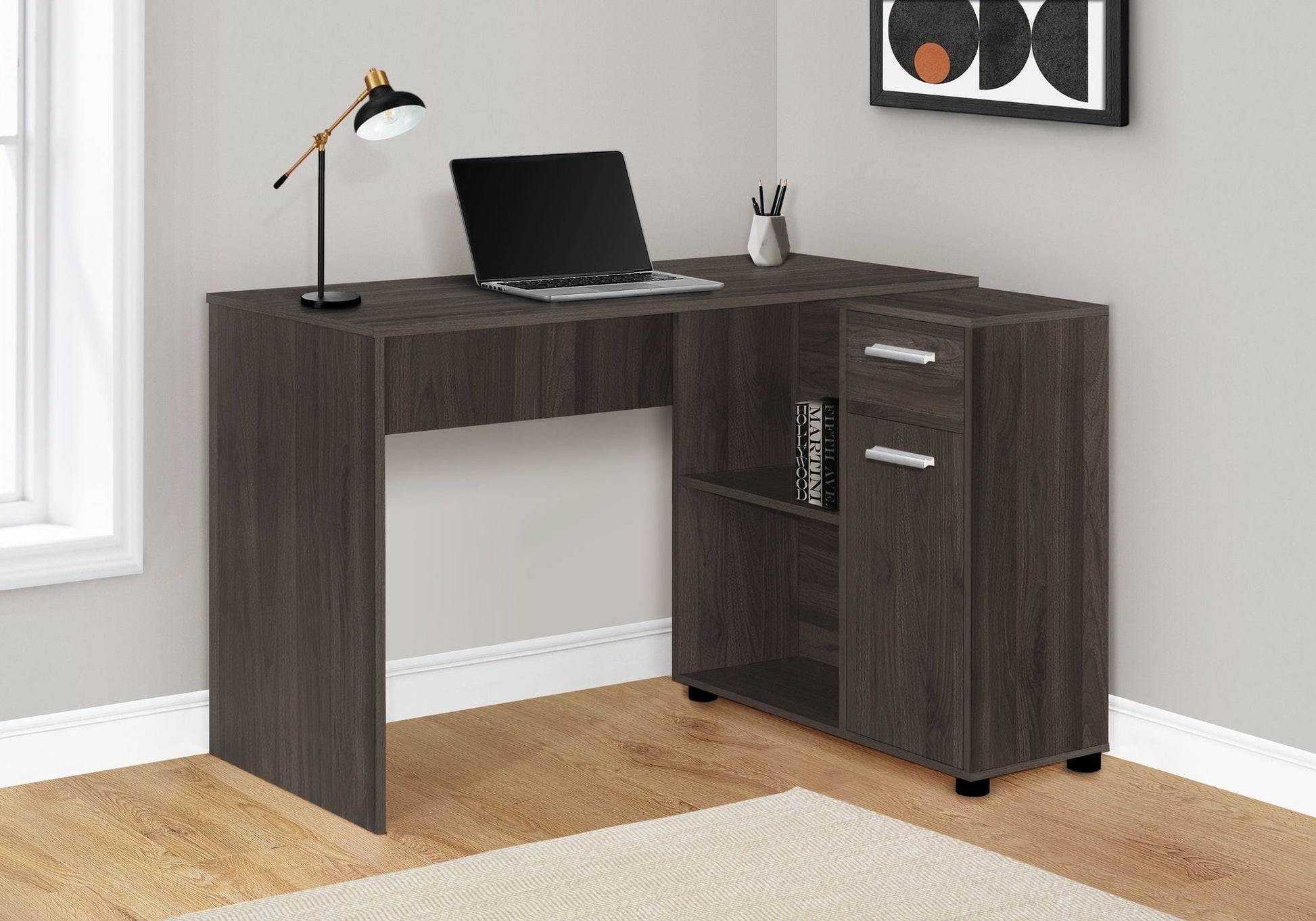Corner desk with storage drawers in dark wood, L-shaped desk by Unique Piece Furniture on Tampa Home & Garden Store