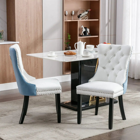 Nikki dining chair set of 2, tufted upholstery with blue sides, nailhead trim Unique Piece on Tampa Home & Garden Store