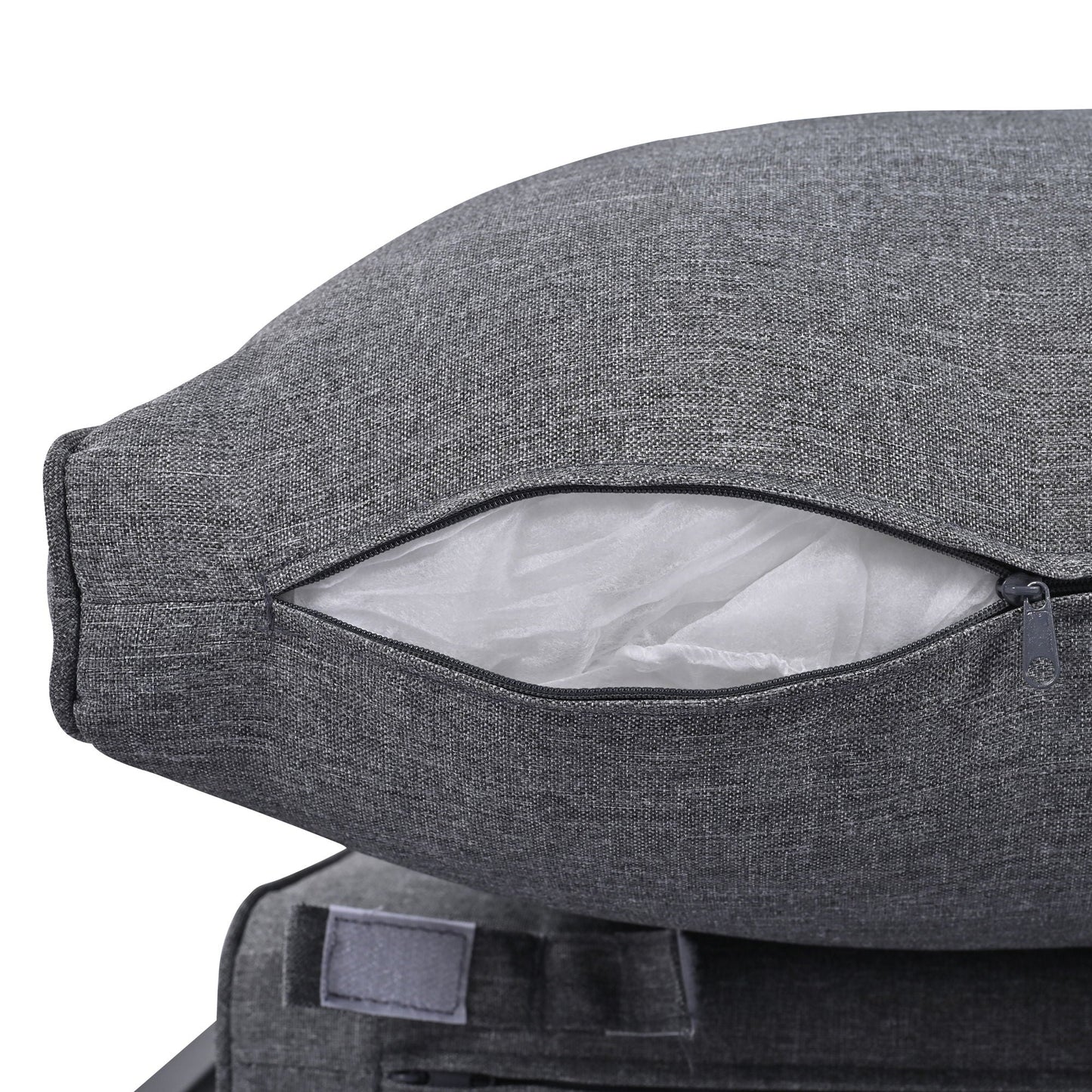 Gray textured outdoor sectional sofa cushion with visible zipper detail on Tampa Home & Garden Store