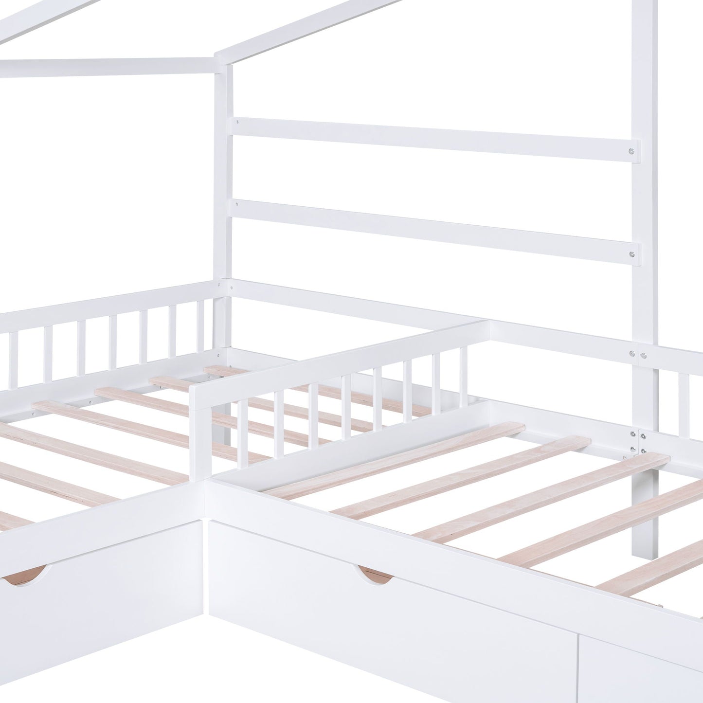 L Shape Platform Bed With 3 Storage Drawers in white wood frame HouseOfZazla on Tampa Home & Garden Store