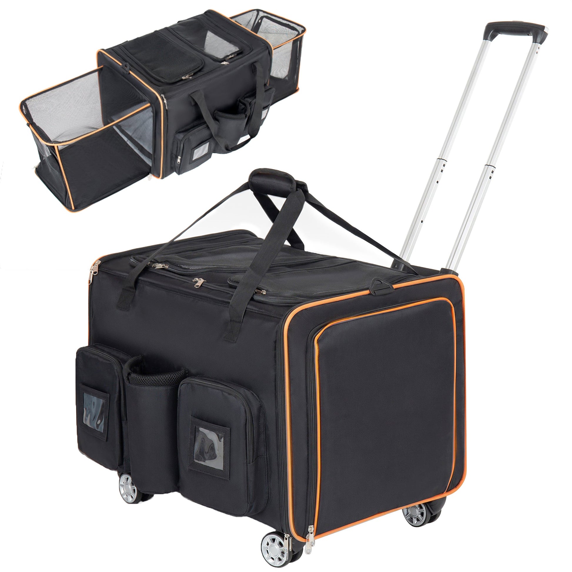 2-in-1 Large Cat Carrier Stroller by HouseOfZazla with wheels and expandable design orange trim on Tampa Home & Garden Store