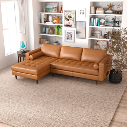 Anthony Corner Sectional Sofa by HouseOfZazla in tan leather with tufted cushions on Tampa Home & Garden Store