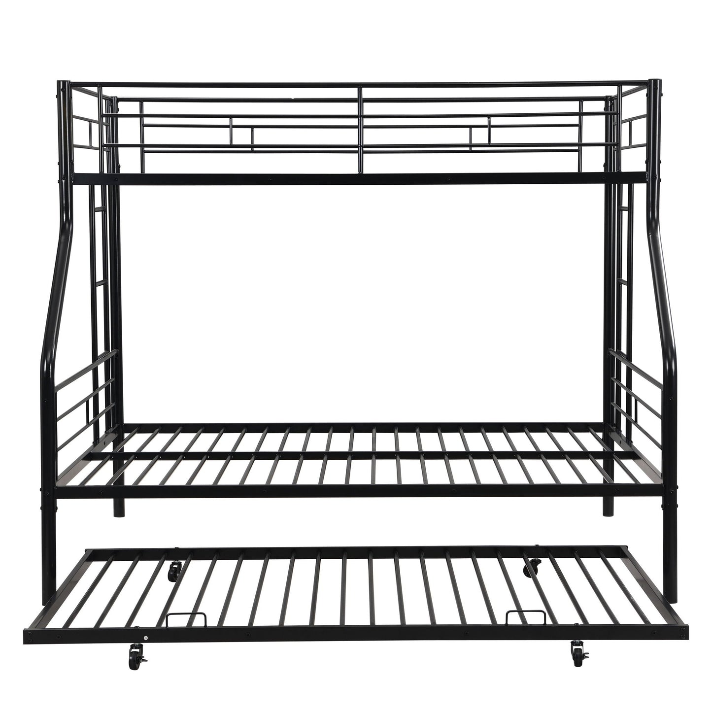 Modern Metal Bunk Bed black metal frame with top guard rails and casters HouseOfZazla on Tampa Home & Garden Store