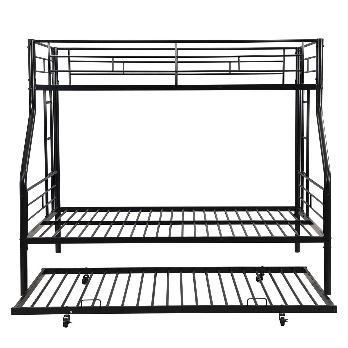 Modern Metal Bunk Bed black metal frame with top guard rails and casters HouseOfZazla on Tampa Home & Garden Store