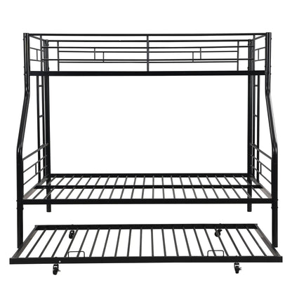 Modern metal bunk bed frame with top guard rails and bottom slats, black finish on Tampa Home & Garden Store