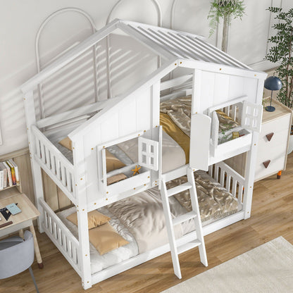 HouseOfZazla house bunk bed with roof, window, window box, door, guardrails and ladder on Tampa Home & Garden Store