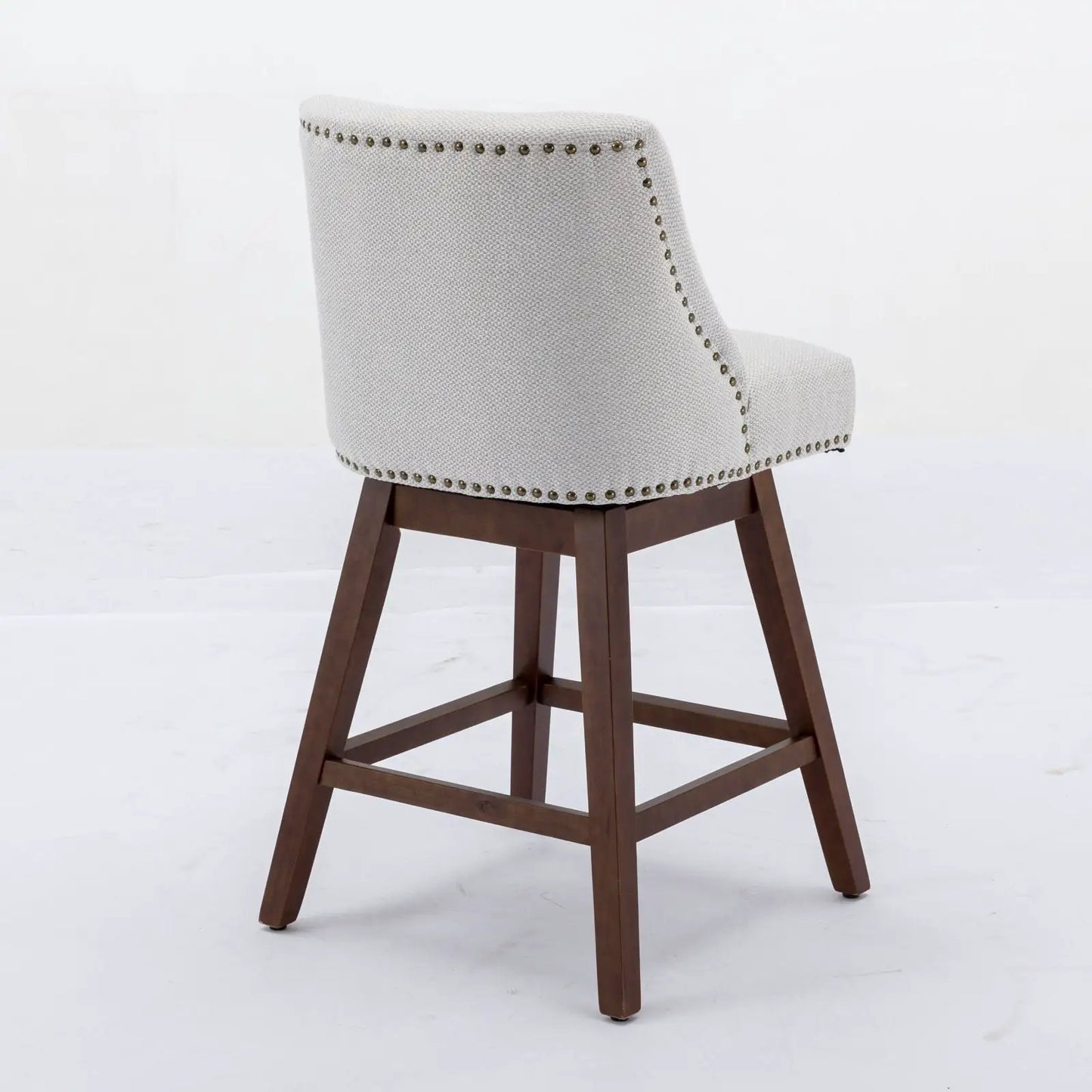 Counter height swivel barstool 26'' H, beige fabric with nailhead trim and wood legs set of 2 on Tampa Home & Garden Store