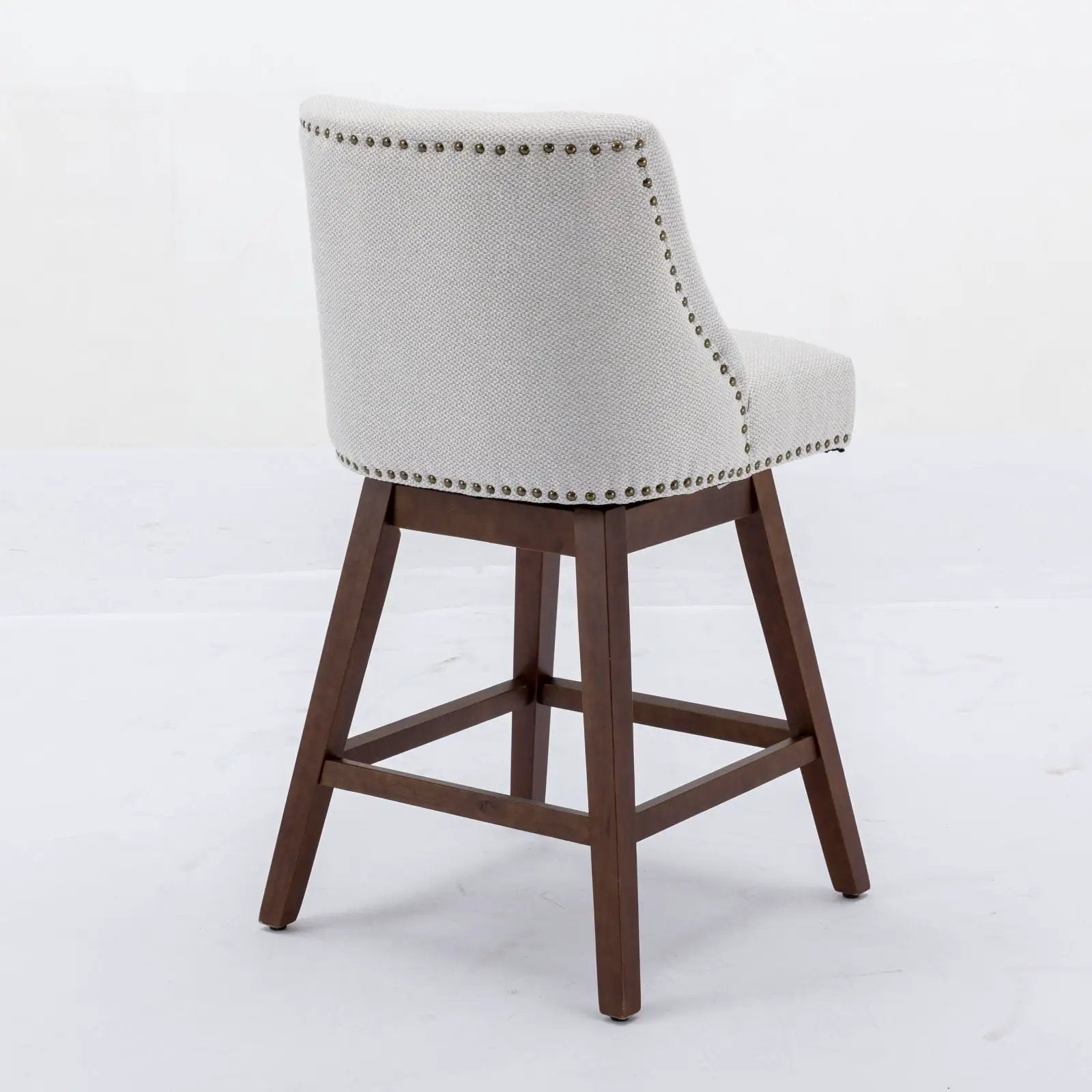 Counter height swivel barstool 26'' H, beige fabric with nailhead trim and wood legs set of 2 on Tampa Home & Garden Store