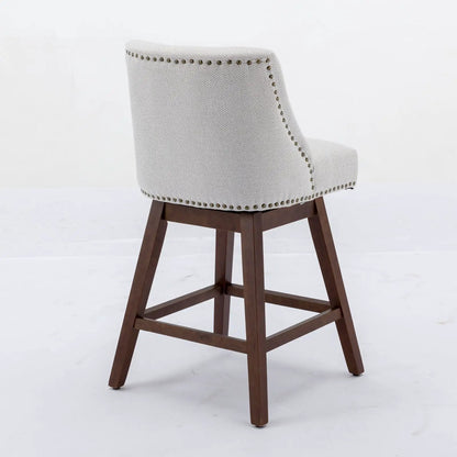 Counter height swivel barstool 26'' H, beige fabric with nailhead trim and wood legs set of 2 on Tampa Home & Garden Store