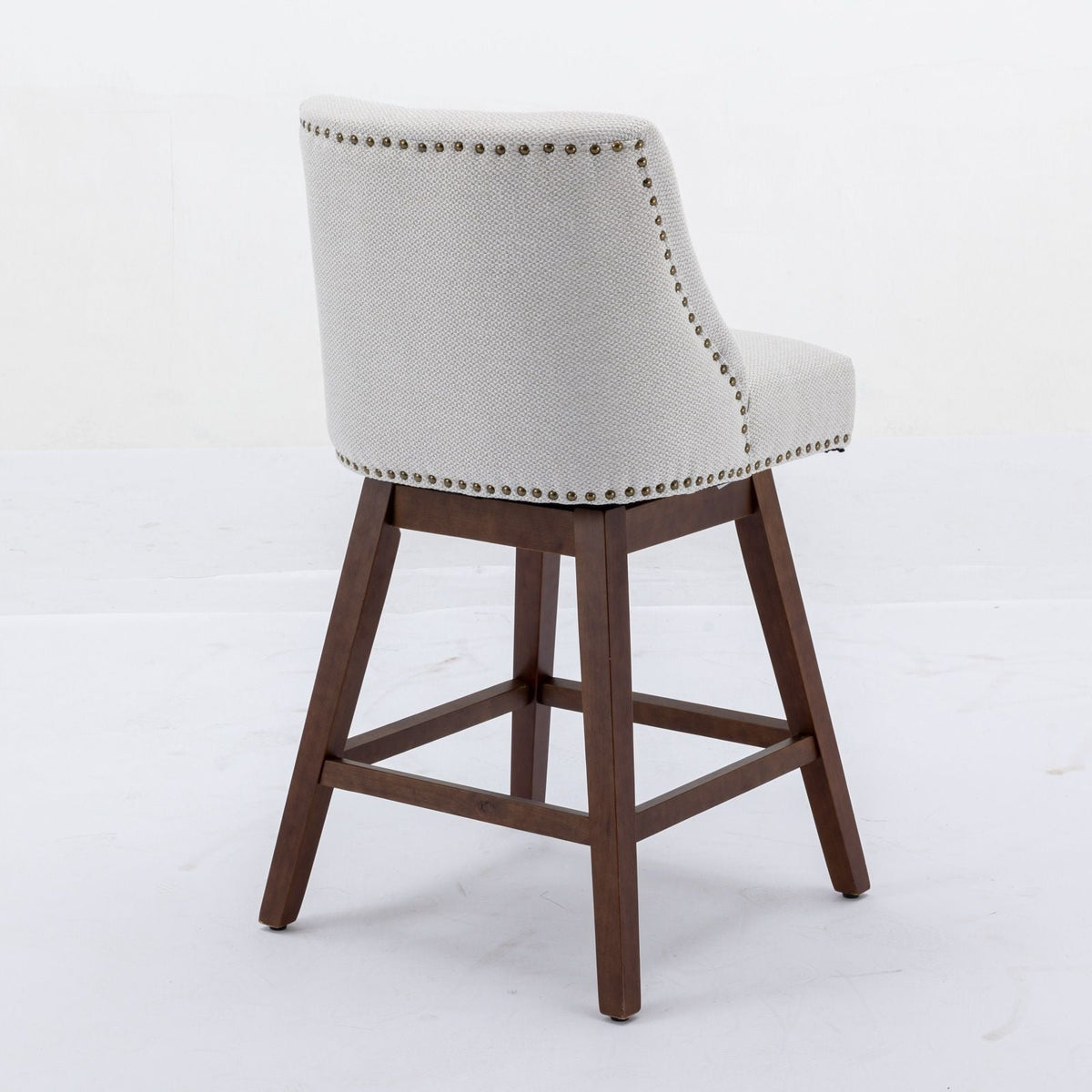 Counter height swivel barstool set of 2 with beige fabric and nailhead trim on Tampa Home & Garden Store