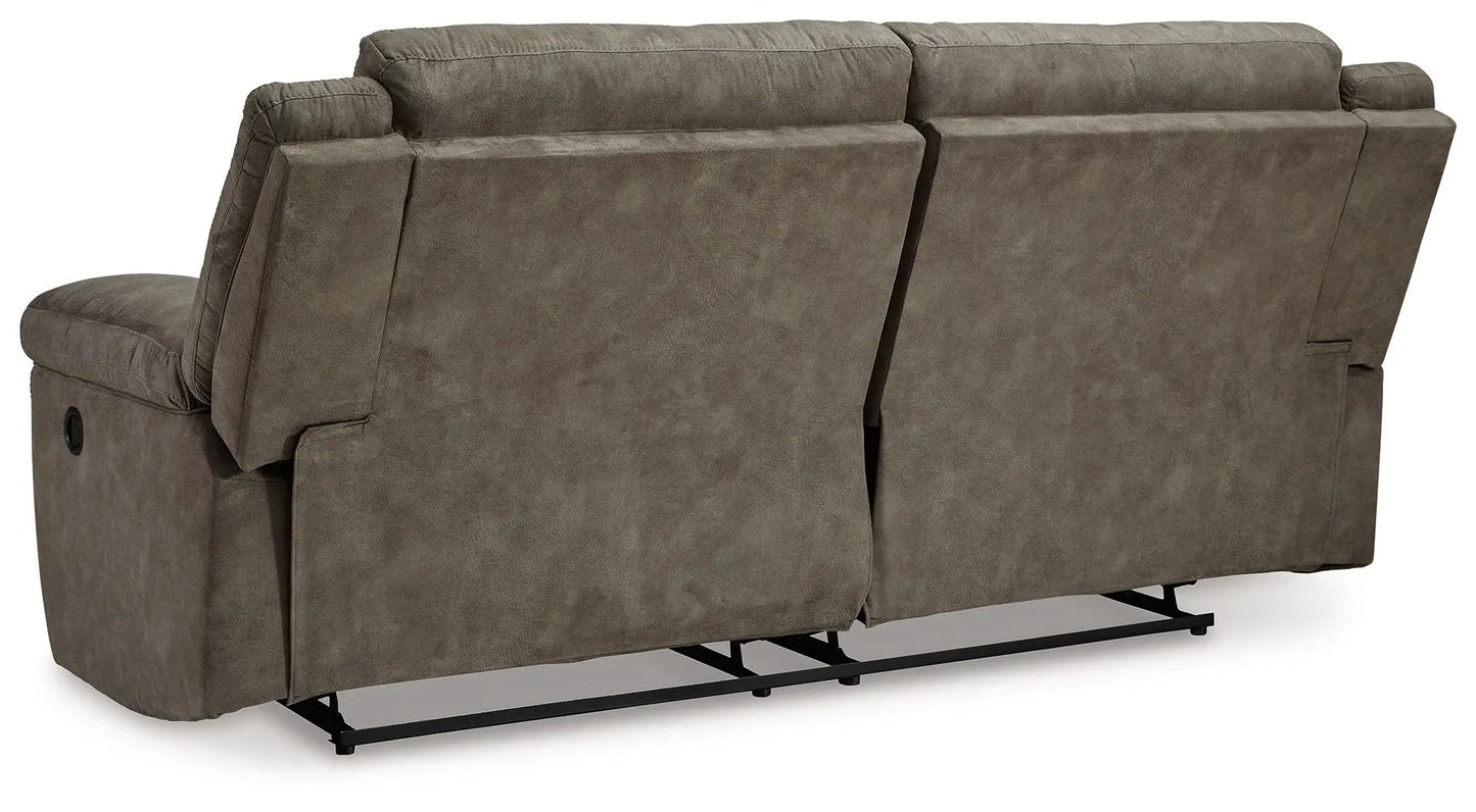 Laresview 2-seat reclining sofa fossil fabric, back with two reclining sections and metal base on Tampa Home & Garden Store