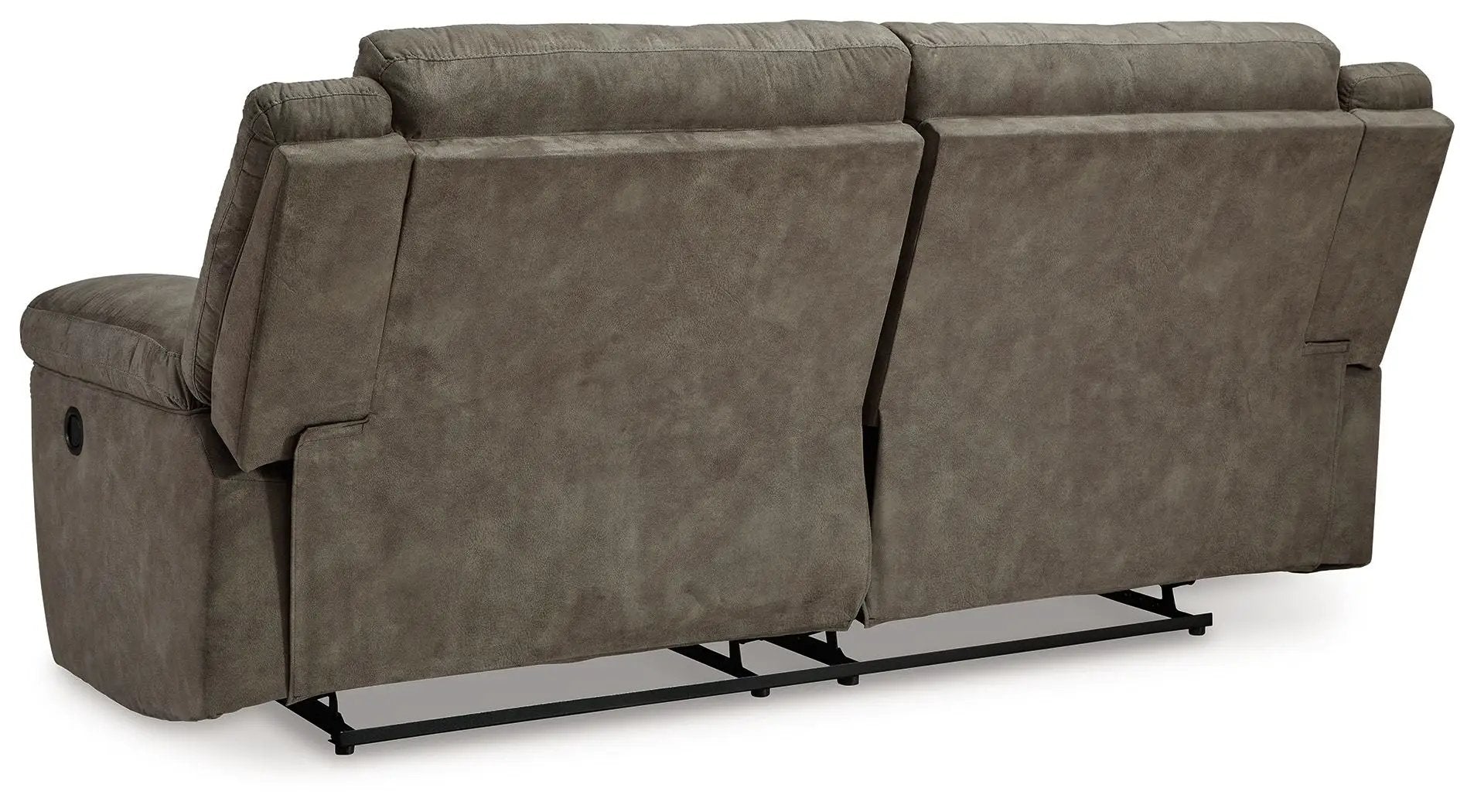 Laresview 2-seat reclining sofa fossil fabric, back with two reclining sections and metal base on Tampa Home & Garden Store