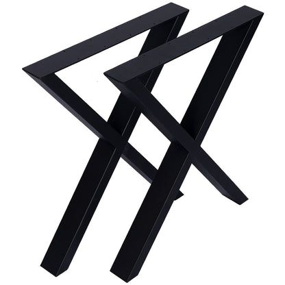 Pair of wide black metal table legs with X-frame, heavy-duty steel, HouseOfZazla table bases on Tampa Home & Garden Store