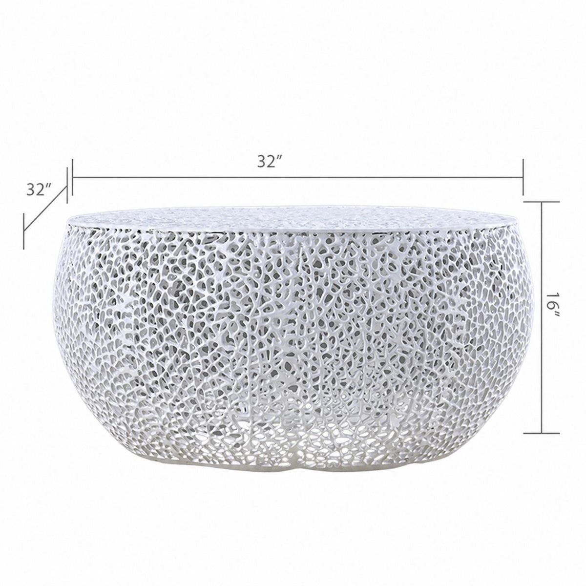 Round coffee table with aluminum frame in white lattice, 32 in dia, 16 in high by HouseOfZazla on Tampa Home & Garden Store