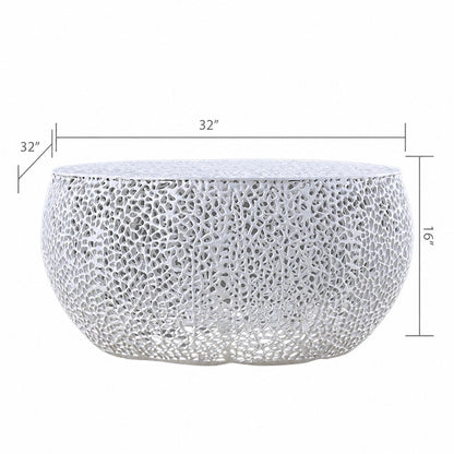 Round coffee table with aluminum frame in white lattice, 32 in dia, 16 in high by HouseOfZazla on Tampa Home & Garden Store