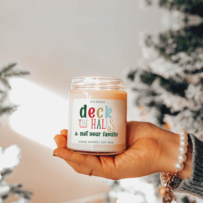 Deck The Halls Candle by Gia Roma in a glass jar with a colorful label, soy wax on Tampa Home & Garden Store