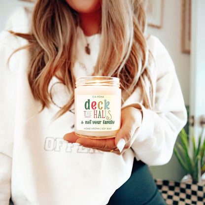 Deck The Halls candle by Gia Roma, in a clear glass jar with cream wax on Tampa Home & Garden Store