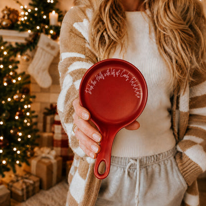 Red Gia Roma Deck the Halls & Carbs spoon rest with white script on Tampa Home & Garden Store