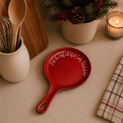 Deck the Halls & Carbs spoon rest, red ceramic kitchen accessory by Gia Roma on Tampa Home & Garden Store
