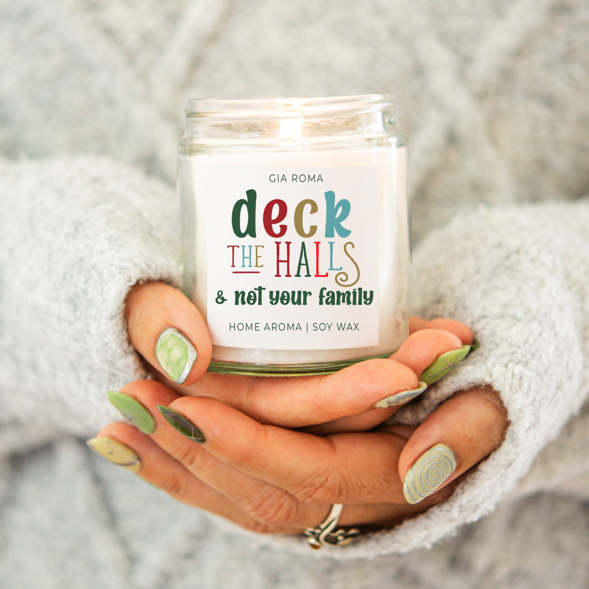 Deck The Halls Candle by Gia Roma, soy wax candle in a clear jar on Tampa Home & Garden Store