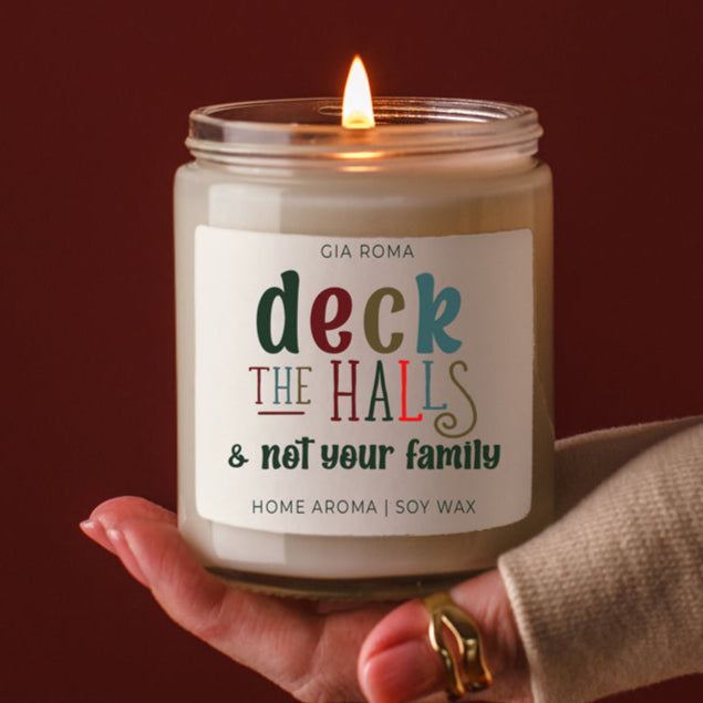 Deck The Halls Candle by Gia Roma in a clear glass jar soy wax on Tampa Home & Garden Store