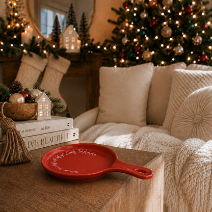 Deck the Halls & Carbs spoon rest, red ceramic kitchen accessory by Gia Roma on Tampa Home & Garden Store