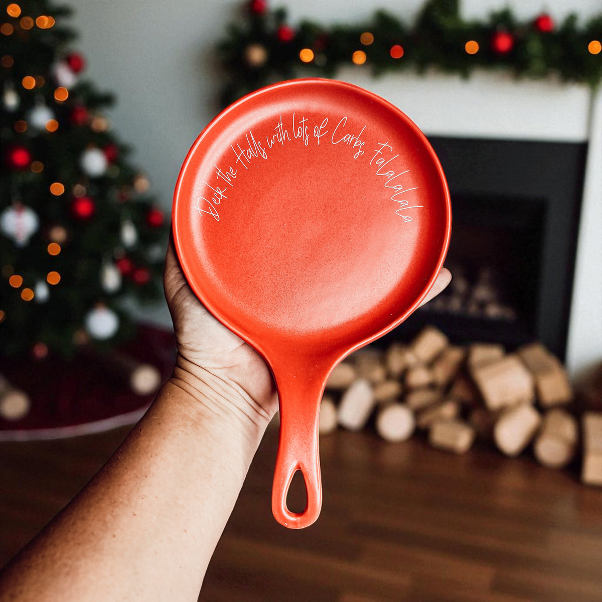 Deck the Halls & Carbs spoon rest by Gia Roma, red ceramic kitchen accessory on Tampa Home & Garden Store
