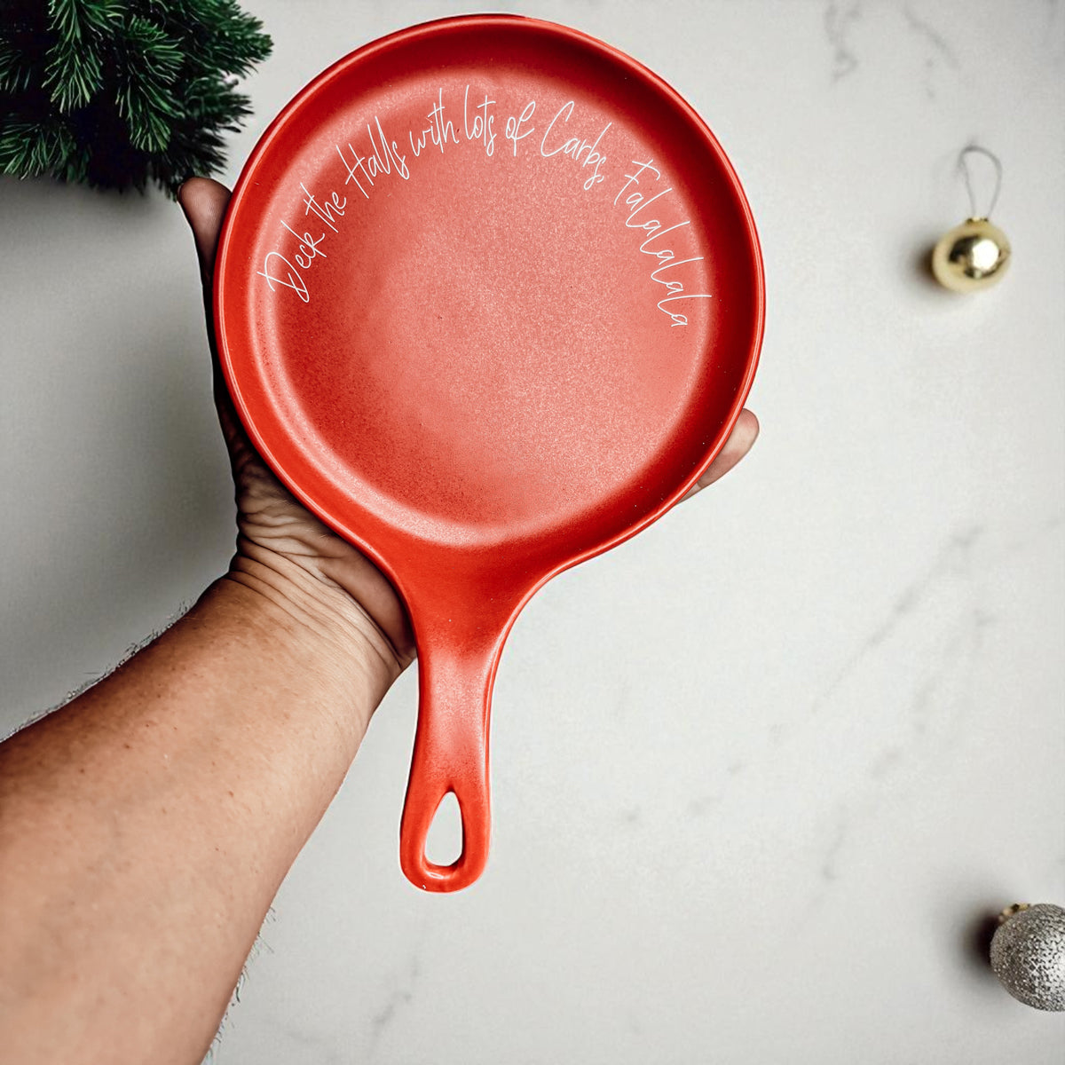 Deck the Halls & Carbs spoon rest by Gia Roma, red ceramic kitchen accessory on Tampa Home & Garden Store