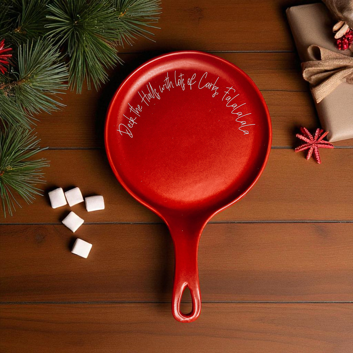 Spoon rest Gia Roma red round with white script text; glossy enamel kitchen accessory on Tampa Home & Garden Store