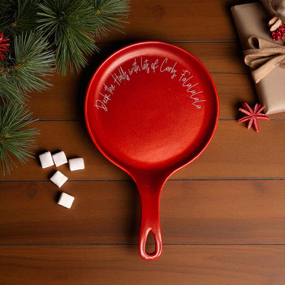 Spoon rest Gia Roma red round with white script text; glossy enamel kitchen accessory on Tampa Home & Garden Store