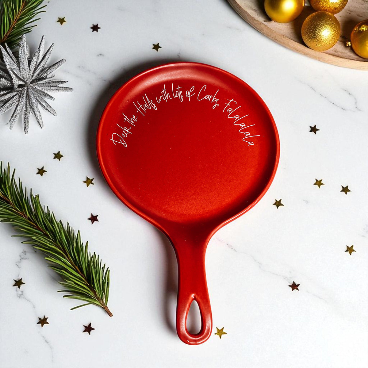Deck the Halls & Carbs spoon rest by Gia Roma, red round kitchen accessory on Tampa Home & Garden Store