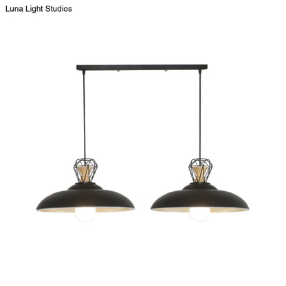 2-Headed Industrial Pendant Lamp with Barn Metal Shade for Restaurants - Black